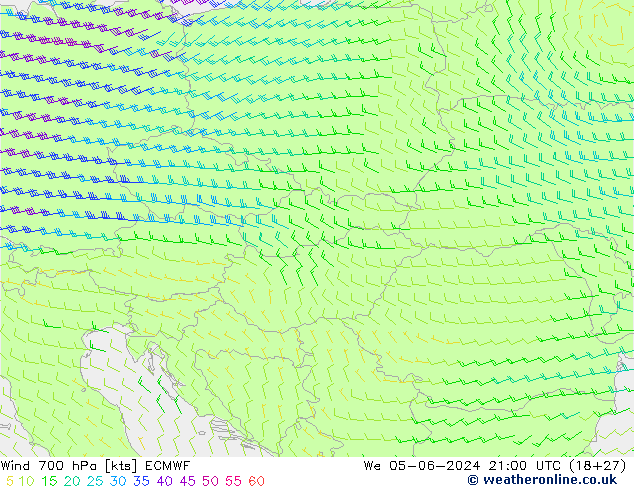 Wind 700 hPa ECMWF We 05.06.2024 21 UTC