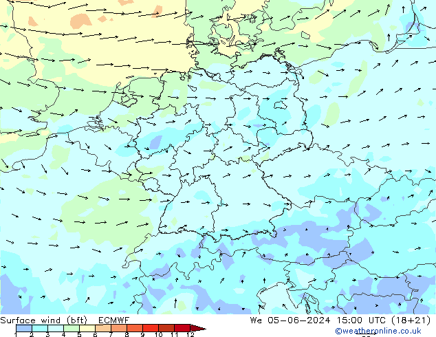 Bodenwind (bft) ECMWF Mi 05.06.2024 15 UTC