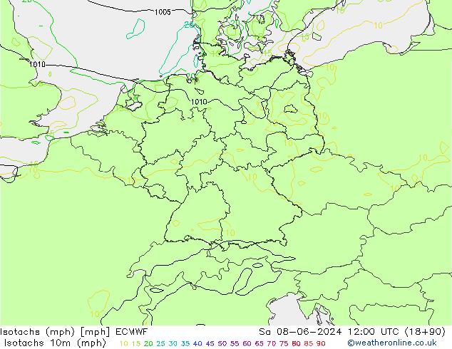 Isotachs (mph) ECMWF Sa 08.06.2024 12 UTC