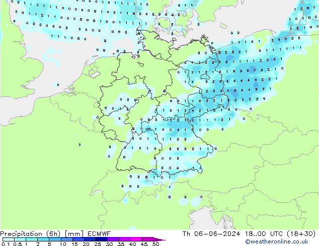 Precipitation (6h) ECMWF Čt 06.06.2024 00 UTC