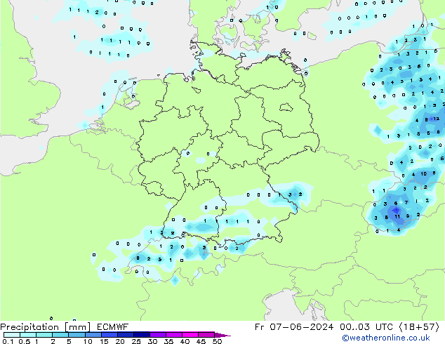 Srážky ECMWF Pá 07.06.2024 03 UTC