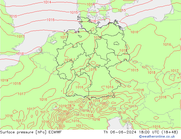 Atmosférický tlak ECMWF Čt 06.06.2024 18 UTC