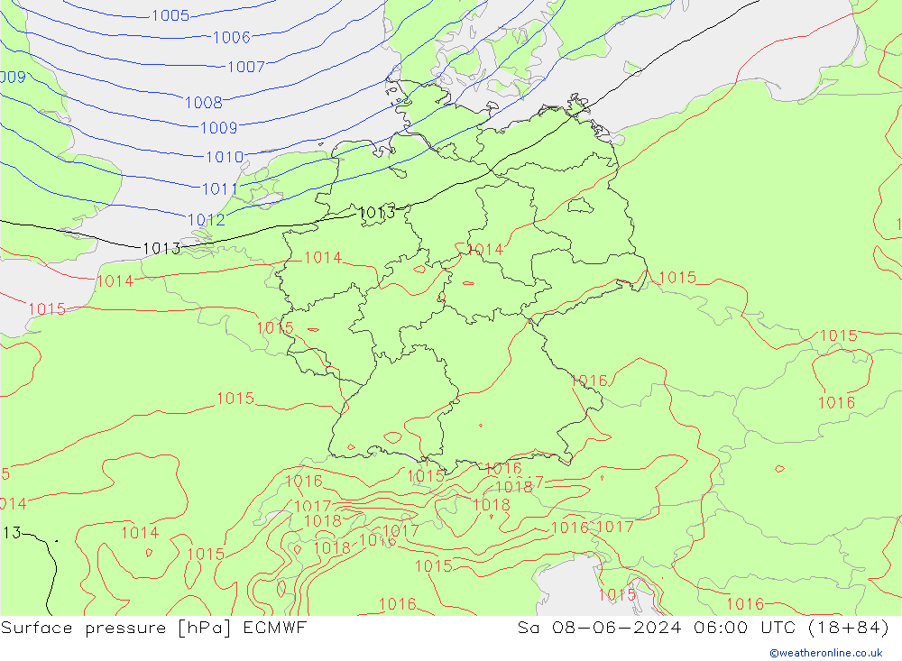 pressão do solo ECMWF Sáb 08.06.2024 06 UTC