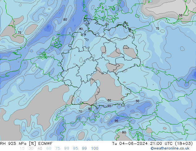 RH 925 hPa ECMWF Tu 04.06.2024 21 UTC