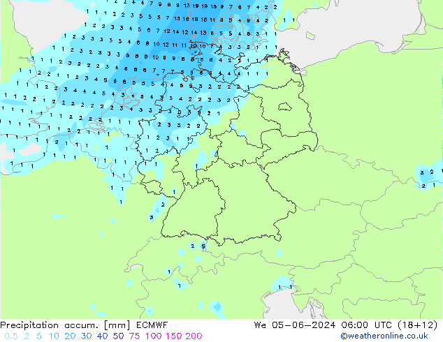 Precipitation accum. ECMWF We 05.06.2024 06 UTC