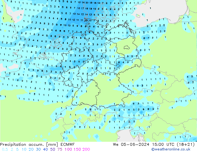 Precipitation accum. ECMWF mer 05.06.2024 15 UTC