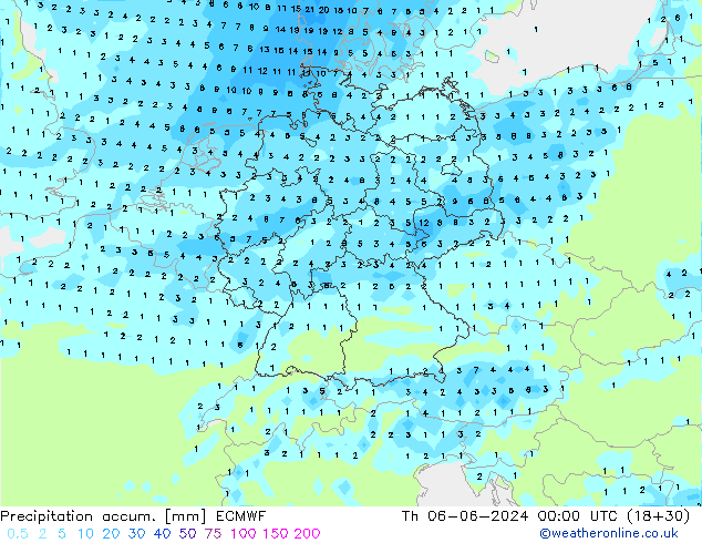 Precipitación acum. ECMWF jue 06.06.2024 00 UTC