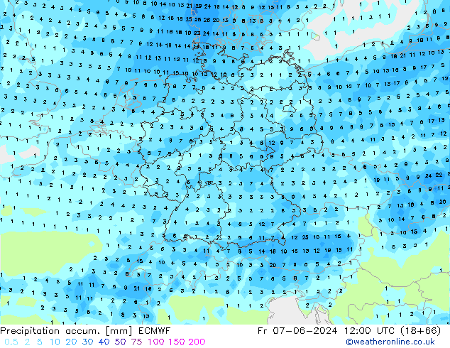 Precipitation accum. ECMWF Fr 07.06.2024 12 UTC