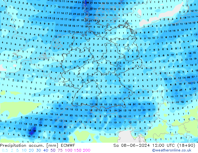 Totale neerslag ECMWF za 08.06.2024 12 UTC