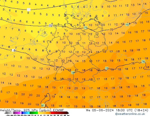 Height/Temp. 925 гПа ECMWF ср 05.06.2024 18 UTC