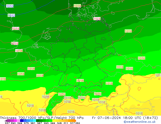 Thck 700-1000 hPa ECMWF Fr 07.06.2024 18 UTC