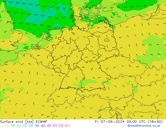 Viento 10 m ECMWF vie 07.06.2024 06 UTC