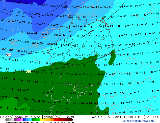 Yükseklik/Sıc. 500 hPa ECMWF Çar 05.06.2024 12 UTC