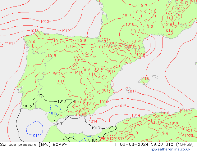 Pressione al suolo ECMWF gio 06.06.2024 09 UTC