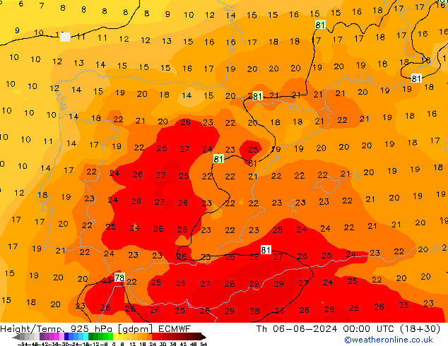 Height/Temp. 925 hPa ECMWF Th 06.06.2024 00 UTC