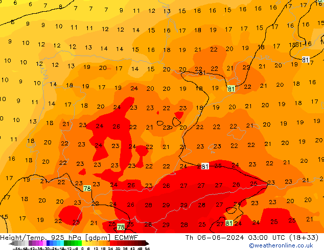 Géop./Temp. 925 hPa ECMWF jeu 06.06.2024 03 UTC