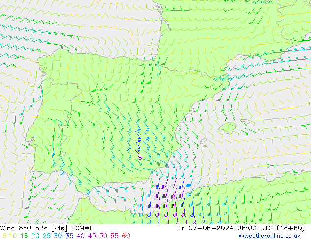 Wind 850 hPa ECMWF Fr 07.06.2024 06 UTC