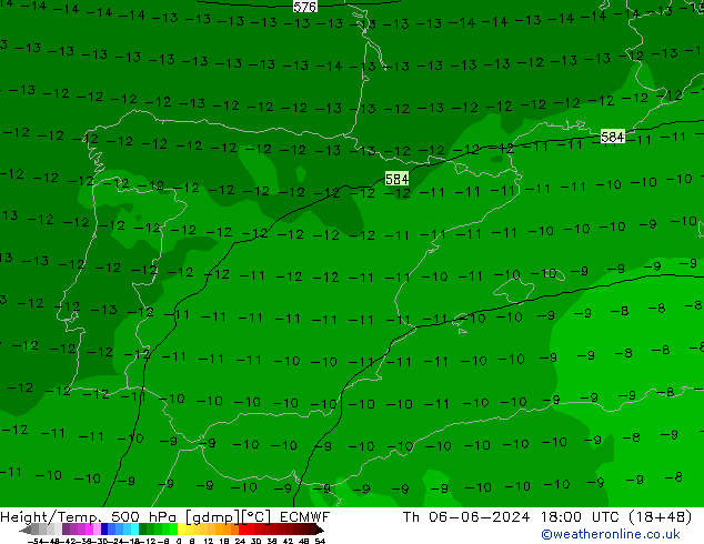 Height/Temp. 500 hPa ECMWF Th 06.06.2024 18 UTC