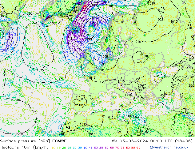 Isotachs (kph) ECMWF ср 05.06.2024 00 UTC