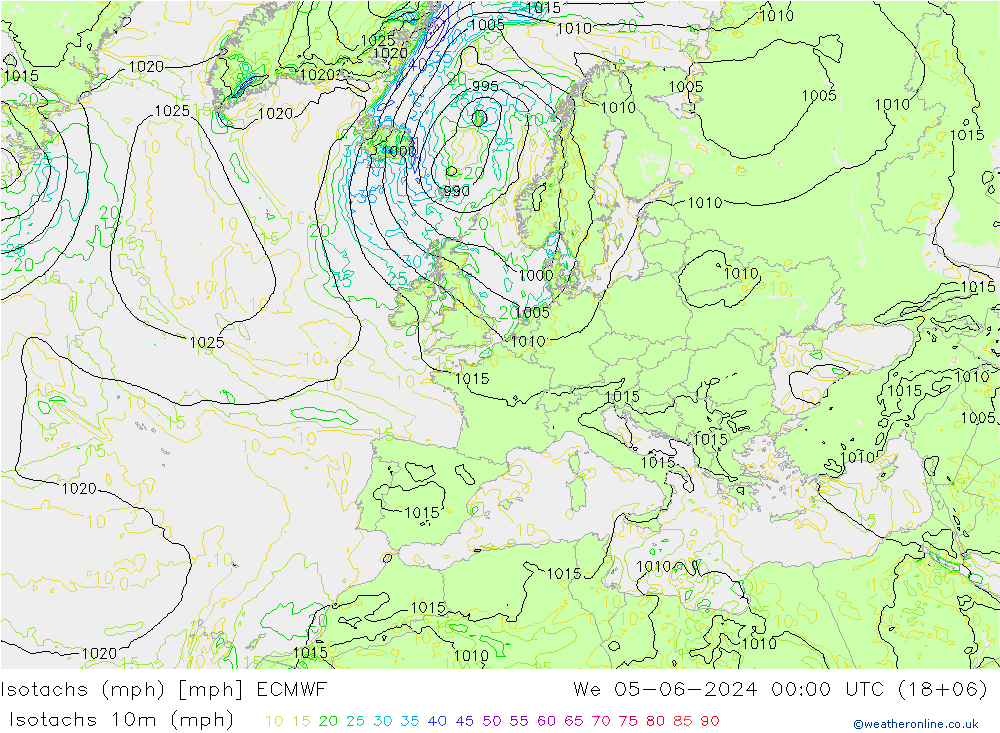Isotaca (mph) ECMWF mié 05.06.2024 00 UTC