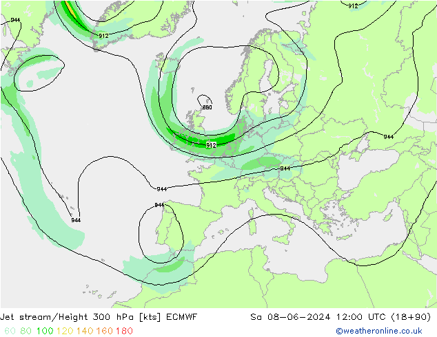 Jet stream/Height 300 hPa ECMWF Sa 08.06.2024 12 UTC