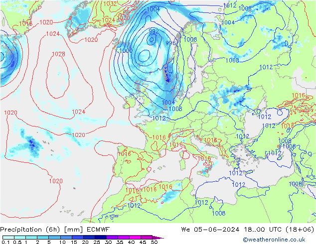 Z500/Rain (+SLP)/Z850 ECMWF Mi 05.06.2024 00 UTC