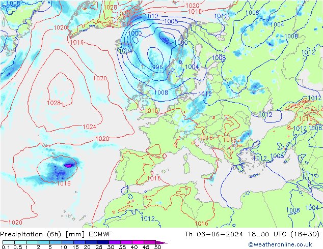 Z500/Rain (+SLP)/Z850 ECMWF чт 06.06.2024 00 UTC