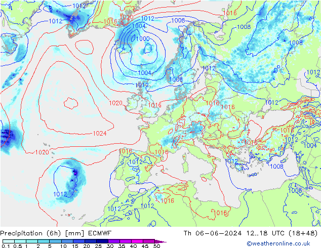 Yağış (6h) ECMWF Per 06.06.2024 18 UTC