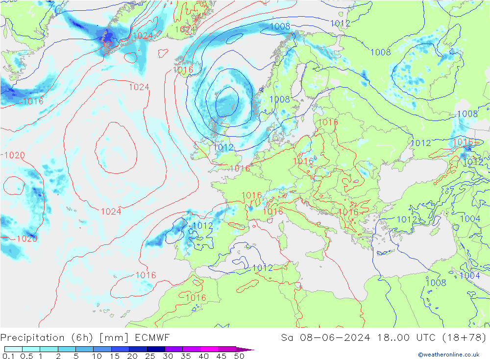 Z500/Yağmur (+YB)/Z850 ECMWF Cts 08.06.2024 00 UTC