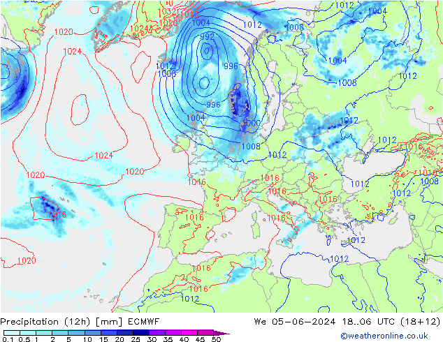 Precipitazione (12h) ECMWF mer 05.06.2024 06 UTC