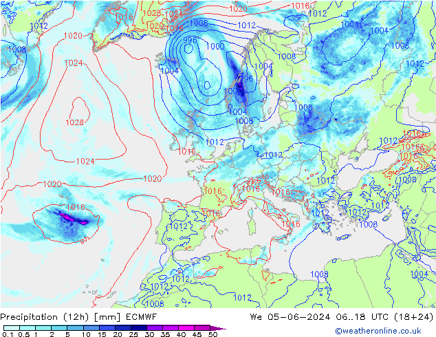 Precipitazione (12h) ECMWF mer 05.06.2024 18 UTC