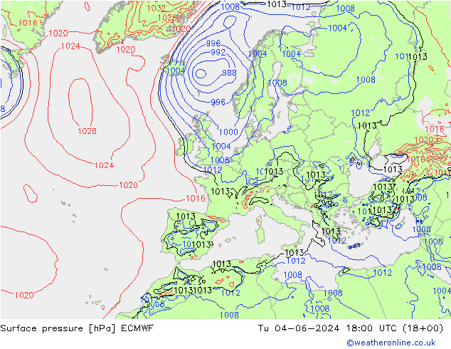 Bodendruck ECMWF Di 04.06.2024 18 UTC