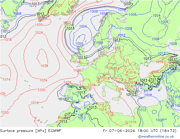 приземное давление ECMWF пт 07.06.2024 18 UTC