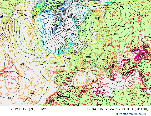 Theta-e 850hPa ECMWF mar 04.06.2024 18 UTC