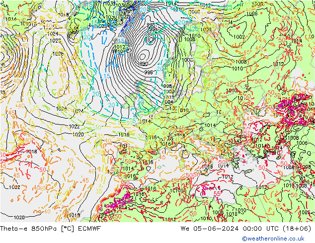 Theta-e 850hPa ECMWF śro. 05.06.2024 00 UTC