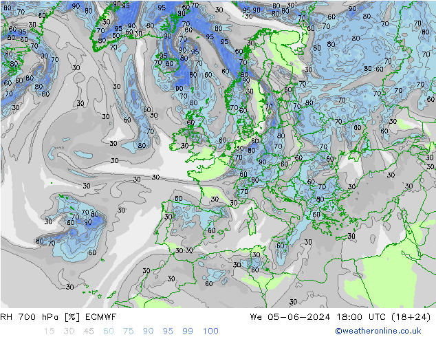 RH 700 hPa ECMWF Mi 05.06.2024 18 UTC