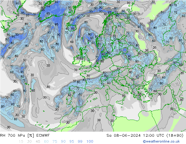 RH 700 hPa ECMWF Sa 08.06.2024 12 UTC