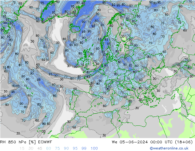 RH 850 hPa ECMWF Mi 05.06.2024 00 UTC