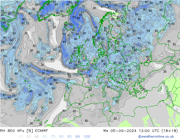 850 hPa Nispi Nem ECMWF Çar 05.06.2024 12 UTC