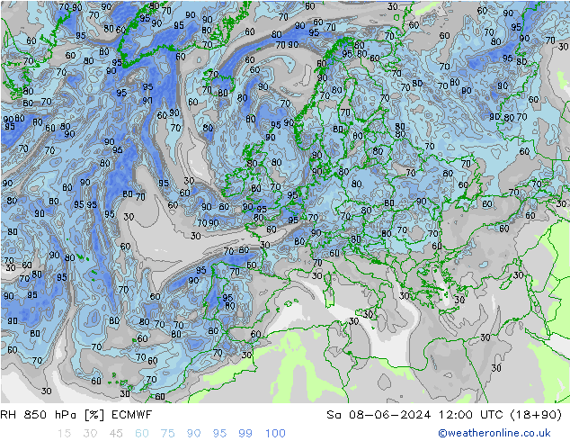 RH 850 hPa ECMWF Sa 08.06.2024 12 UTC