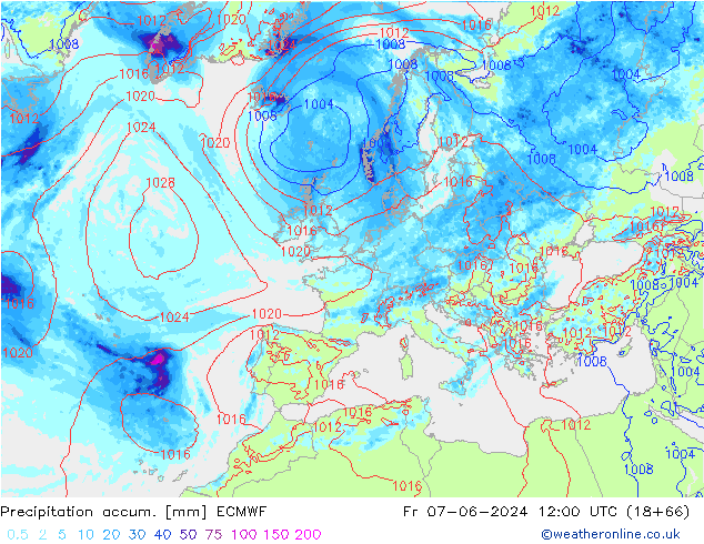 Precipitation accum. ECMWF ven 07.06.2024 12 UTC