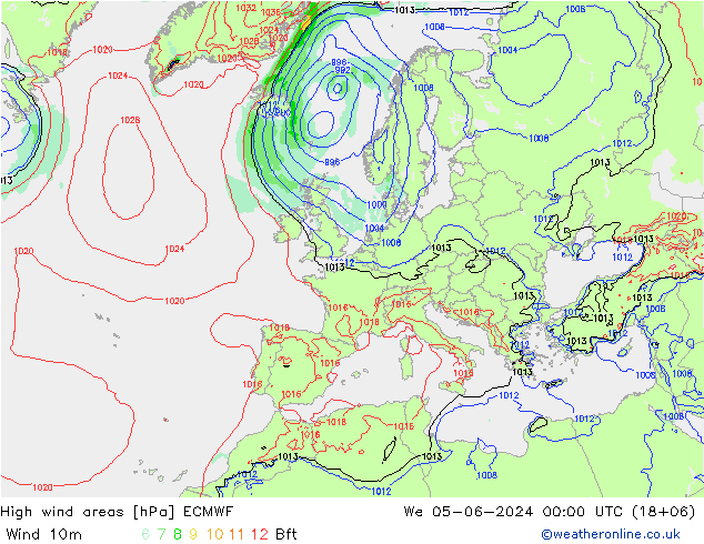 High wind areas ECMWF We 05.06.2024 00 UTC