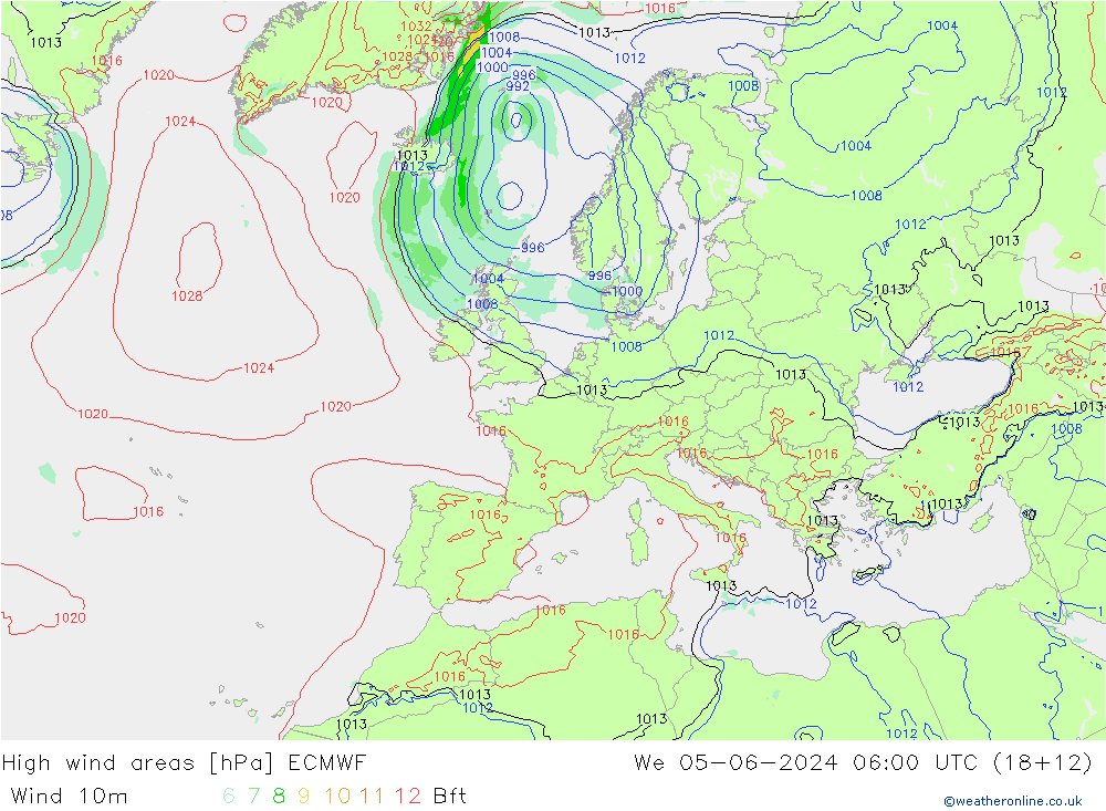 High wind areas ECMWF Qua 05.06.2024 06 UTC