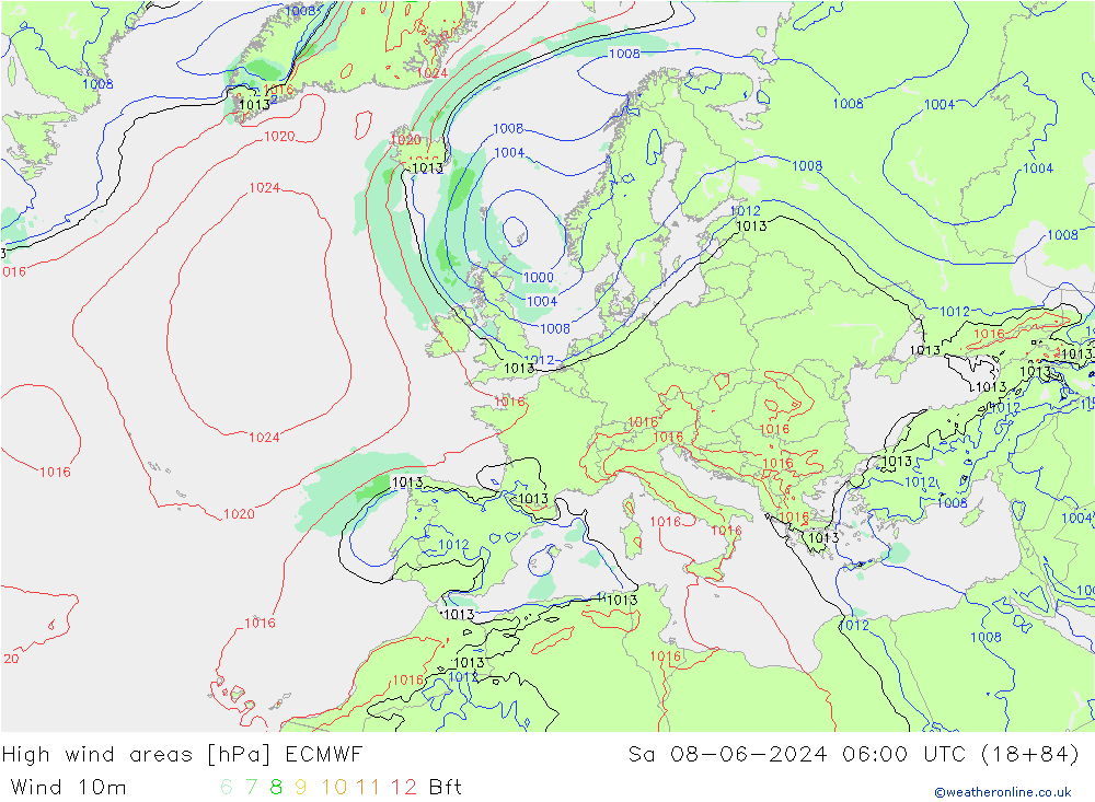 Windvelden ECMWF za 08.06.2024 06 UTC