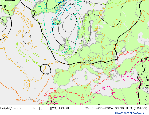 Z500/Rain (+SLP)/Z850 ECMWF mer 05.06.2024 00 UTC