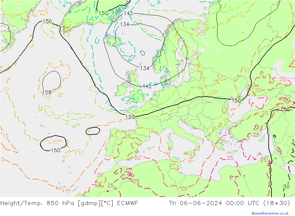 Z500/Rain (+SLP)/Z850 ECMWF Th 06.06.2024 00 UTC