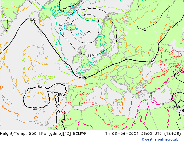 Z500/Rain (+SLP)/Z850 ECMWF jue 06.06.2024 06 UTC