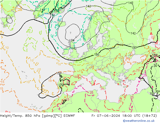 Height/Temp. 850 hPa ECMWF Fr 07.06.2024 18 UTC