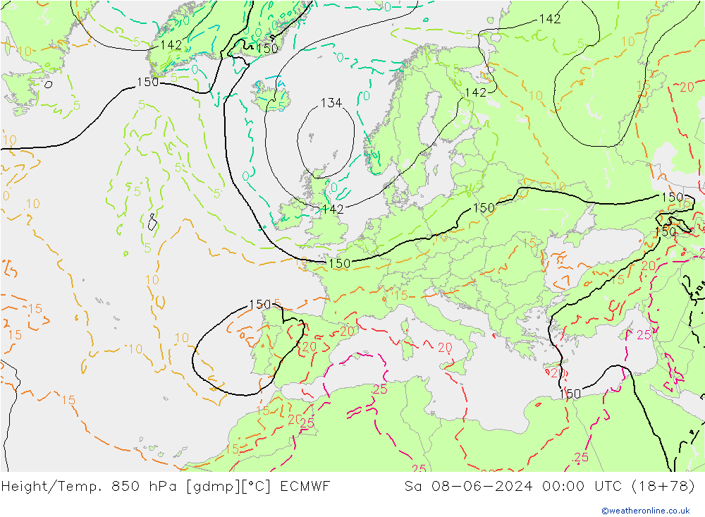 Z500/Yağmur (+YB)/Z850 ECMWF Cts 08.06.2024 00 UTC