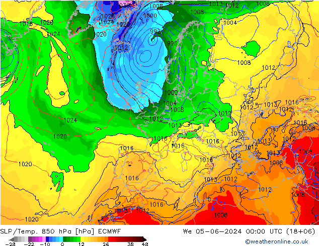 SLP/Temp. 850 hPa ECMWF mié 05.06.2024 00 UTC